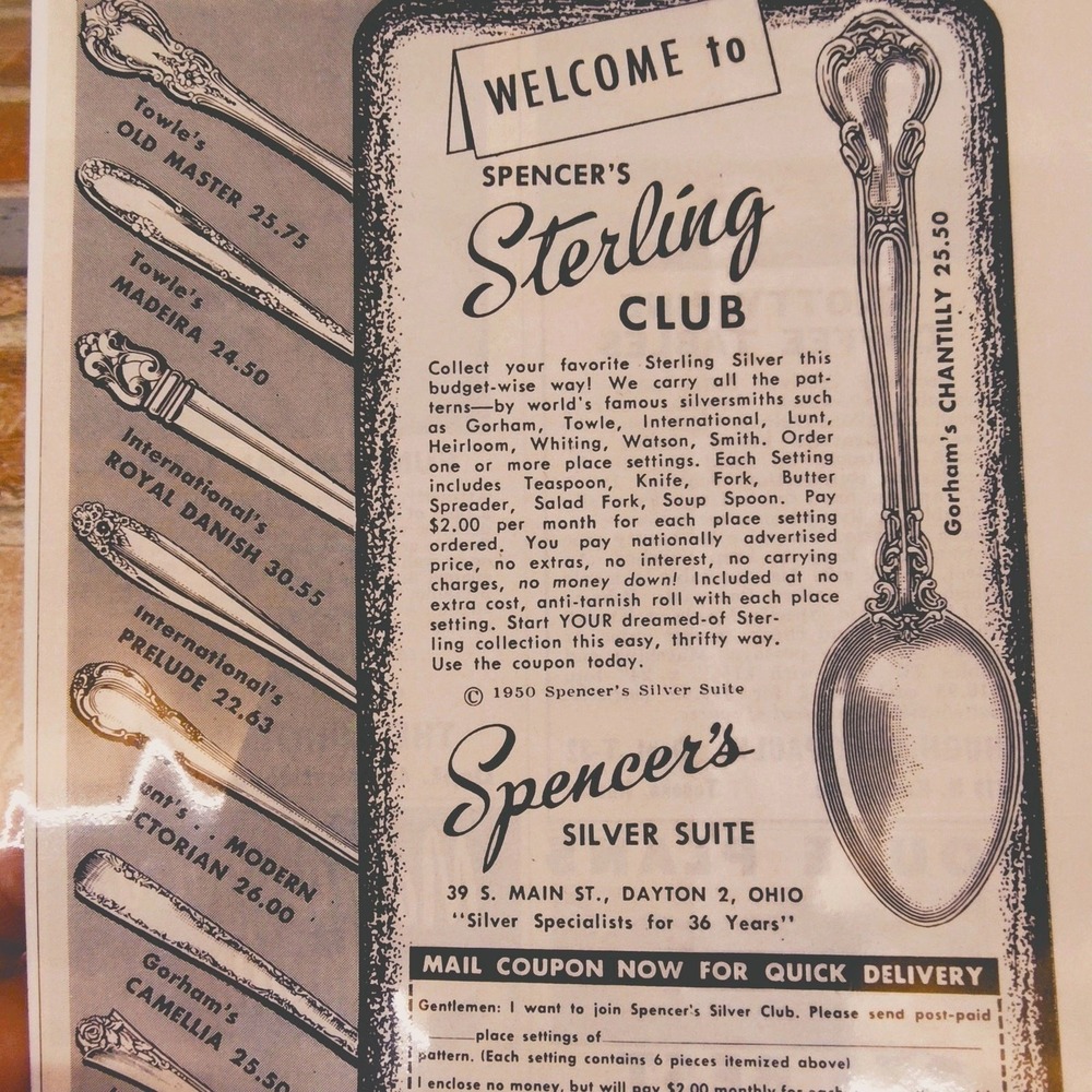 1950 Spencers Sterling Club Flatware Dayton Ohio Original Vtg PRINT AD
